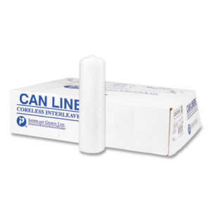 High-Density Commercial Can Liners, 33 gal, 17 mic, 33" x 40", Clear, Interleaved Roll, 25 Bags/Roll, 10 Rolls/Carton