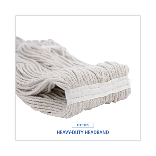 Mop Head, Premium Standard Head, Cotton Fiber, 32oz, White, 12/Carton