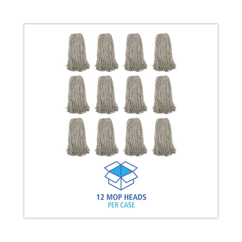 Mop Head, Premium Standard Head, Cotton Fiber, 32oz, White, 12/Carton