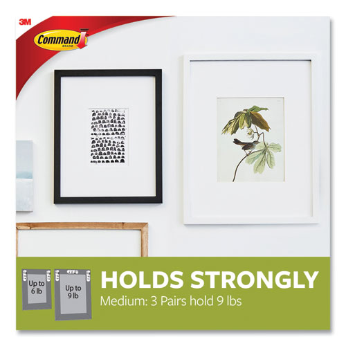 Picture Hanging Strips, Removable, Holds Up to 3 lbs per Pair, Medium, 0.63 x 2.75, White, 22 Pairs/Pack