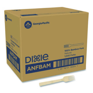 Bamboo Cutlery, Mediumweight Fork, Paper, Light Golden, 100/Pack, 10 Packs/Carton
