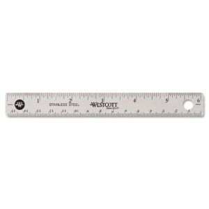 Stainless Steel Office Ruler With Non Slip Cork Base, Standard/Metric, 6" Long
