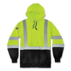 GloWear 8373 Hi-Vis Class 3 Hooded Sweatshirt with Black Bottom, Polar Fleece, Lime, Large