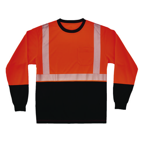GloWear 8281BK Class 2 Long Sleeve Shirt with Black Bottom, 3X-Large Long, Orange