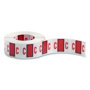 A-Z Color-Coded End Tab Filing Labels, C, 1 x 1.25, White, 500/Roll