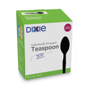 Grab'N Go Wrapped Cutlery, Spoon, Plastic, Black, 90/Box, 6 Boxes/Carton