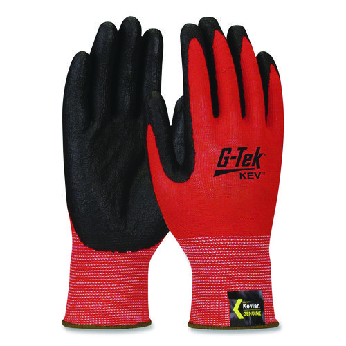 KEV Hi-Vis Seamless Knit Kevlar Gloves, 2X-Large, Red/Black