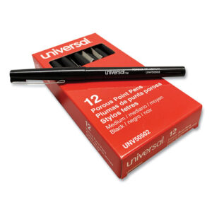 Porous Point Pen, Stick, Medium 0.7 mm, Black Ink, Black Barrel, Dozen