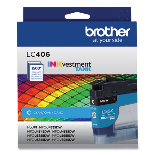 Brother INKvestment LC406C Original Standard Yield Inkjet Ink Cartridge - Single Pack - Cyan - 1 Each