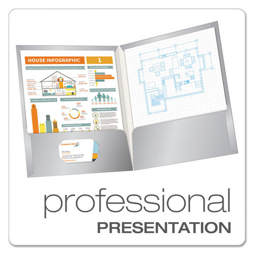 High Gloss Laminated Paperboard Folder, 100-Sheet Capacity, 11 x 8.5, Gray, 25/Box