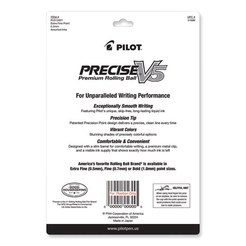 Precise V5 Rollerball Pen, Stick, Fine 0.5 mm, Assorted Ink and Barrel Colors, Dozen