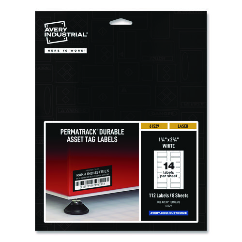 Avery&reg; PermaTrack Durable White Asset Tag Labels, 1-1/4" x 2-3/4" , 112 Asset Tags