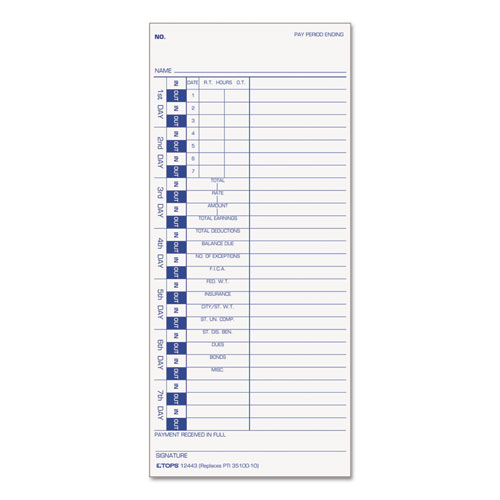 TOPS One-Side Weekly Time Cards