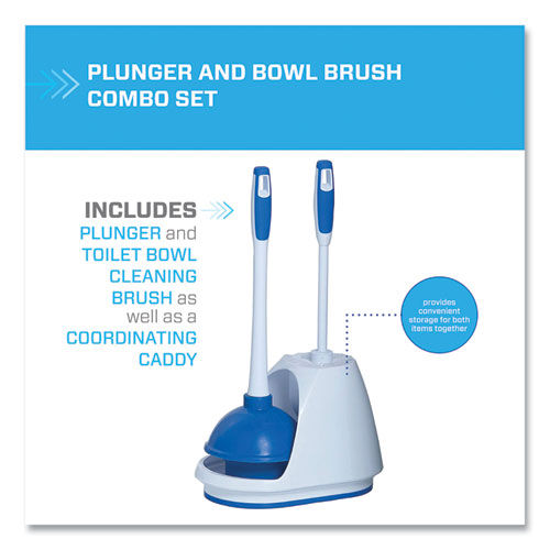 Turbo Plunger and Bowl Brush Set, 12.5" Plastic Handle, 6" dia, White