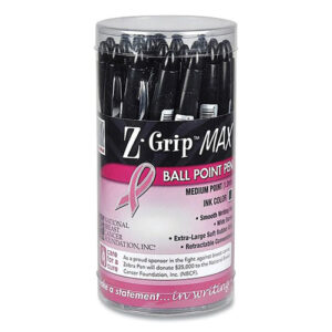 Z-Grip MAX Breast Cancer Awareness Ballpoint Pen, Retractable, Bold 1.2 mm, Black Ink, Silver/Black Barrel, 24/Pack
