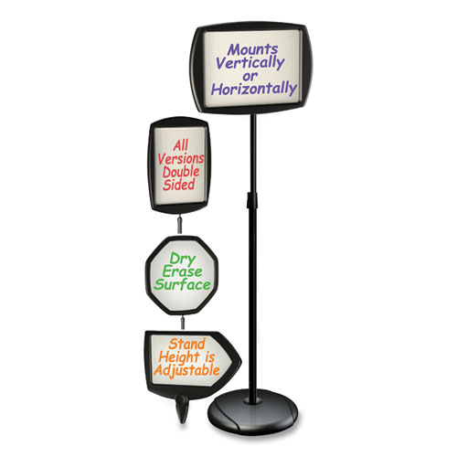 Magnetic Dry Erase Floor Stand Signs, Rectangle, Adjusts Up to 68" Tall, Black/Silver Stand, White 15" x 11" Face