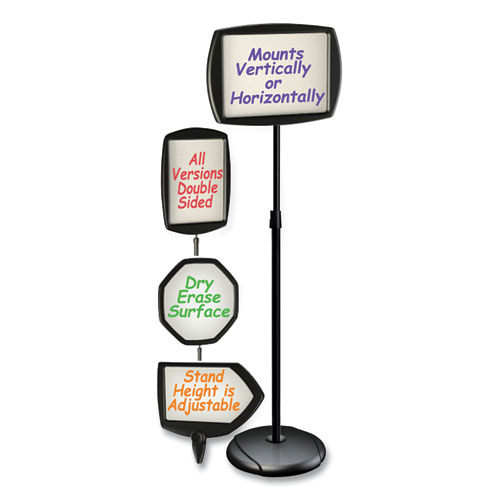 Magnetic Dry Erase Floor Stand Signs, Rectangle, Adjusts Up to 68" Tall, Black/Silver Stand, White 15" x 11" Face