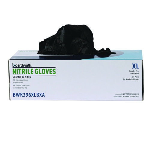 Disposable General-Purpose Powder-Free Nitrile Gloves, X-Large, Black, 4.4 mil, 100/Box