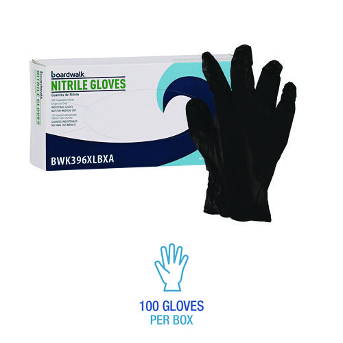 Disposable General-Purpose Powder-Free Nitrile Gloves, X-Large, Black, 4.4 mil, 100/Box