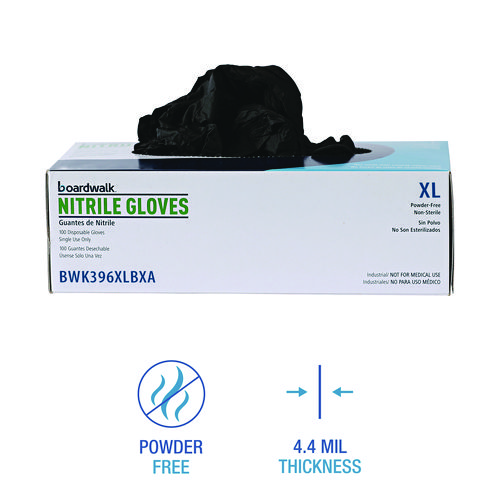 Disposable General-Purpose Powder-Free Nitrile Gloves, X-Large, Black, 4.4 mil, 100/Box