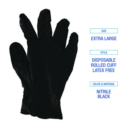 Disposable General-Purpose Powder-Free Nitrile Gloves, X-Large, Black, 4.4 mil, 100/Box