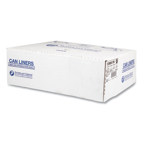 High-Density Commercial Can Liners, 60 gal, 17 mic, 38" x 60", Clear, Interleaved Roll, 25 Bags/Roll, 8 Rolls/Carton