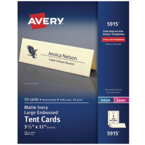 Large Embossed Tent Card, Ivory, 11 x 3.5,, 1 Card/Sheet, 50 Sheets/Pack