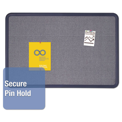 Contour Fabric Bulletin Board, 36" x 24", Light Blue Surface, Navy Blue Plastic Frame