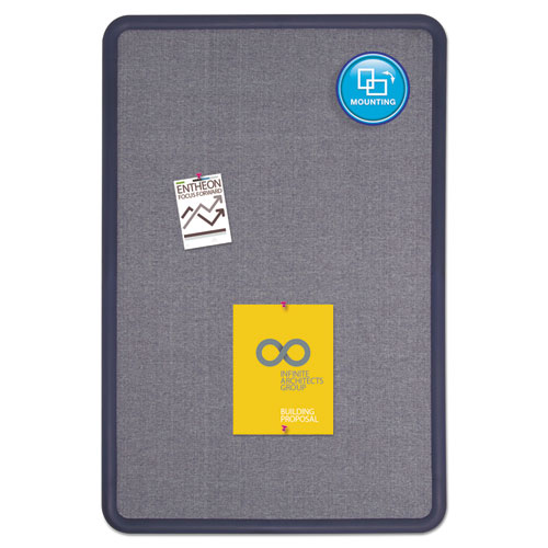 Contour Fabric Bulletin Board, 36" x 24", Light Blue Surface, Navy Blue Plastic Frame
