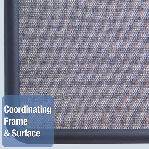 Contour Fabric Bulletin Board, 36" x 24", Light Blue Surface, Navy Blue Plastic Frame