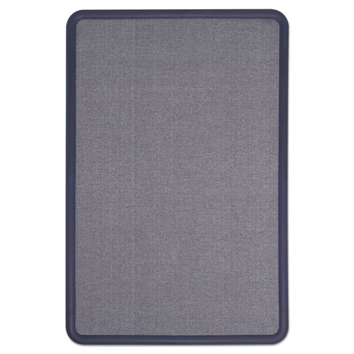 Contour Fabric Bulletin Board, 36" x 24", Light Blue Surface, Navy Blue Plastic Frame