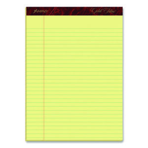 Gold Fibre Writing Pads, Wide/Legal Rule, 50 Canary-Yellow 8.5 x 11.75 Sheets, 4/Pack