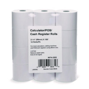 Impact Bond Paper Rolls, 2.25" x 150 ft, White, 12/Pack