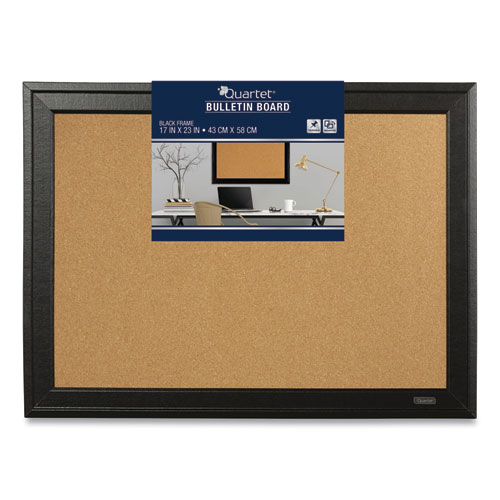 Cork Bulletin Board with Black Frame, 23" x 17", Tan Surface, Black Fiberboard (MDF) Frame
