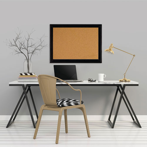 Cork Bulletin Board with Black Frame, 23" x 17", Tan Surface, Black Fiberboard (MDF) Frame
