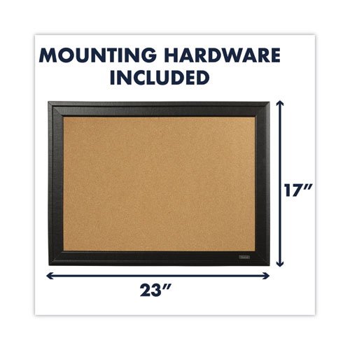 Cork Bulletin Board with Black Frame, 23" x 17", Tan Surface, Black Fiberboard (MDF) Frame