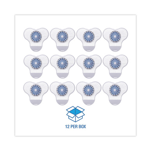 Urinal Screen with Non-Para Deodorizer Block, Green Apple Scent, 3.25 oz, Blue/White, 12/Box