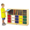 Sectional Mobile Cubbie with Assorted-Color Cubbie-Trays, 48" x 15" x 35.5", Birch