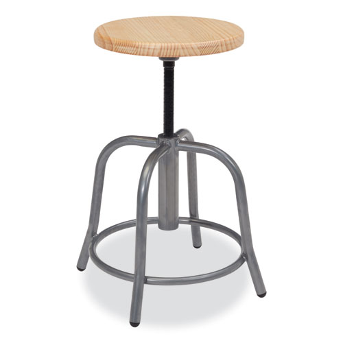 6800 Series Height Adjustable Wood Seat Swivel Stool, Supports Up to 300 lb, 19" to 25" Seat Height, Maple Seat, Gray Base
