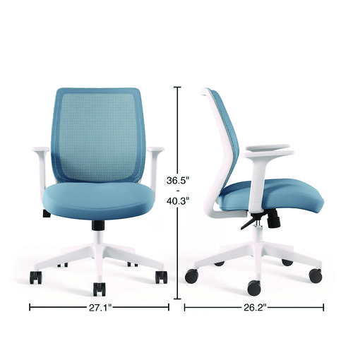 Wessex Ergonomic Fabric Mesh Swivel Task Chair, Up to 275 lb, 17.09 to 20.83 Seat Height, Seafoam Seat/Back, White Base
