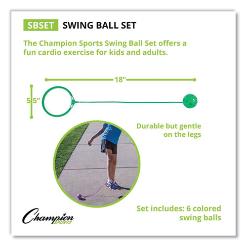 Swing Ball Set, 5.5" Diameter, Assorted Colors, 6/Set