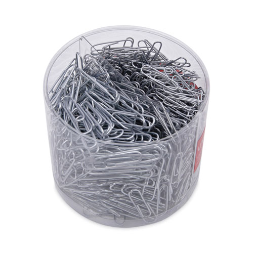Plastic-Coated Paper Clips with Two-Compartment Dispenser Tub, (750) #2 Clips, (250) Jumbo Clips, Silver