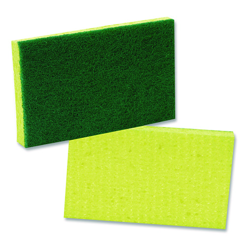 Medium-Duty Scrubbing Sponge, 3.6 x 6.1, 0.7" Thick, Yellow/Green - Image 2