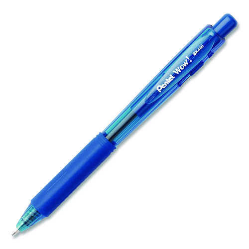 WOW! Ballpoint Pen, Retractable, Medium 0.7 mm, Blue Ink, Translucent Blue/Blue Barrel, 18/Pack