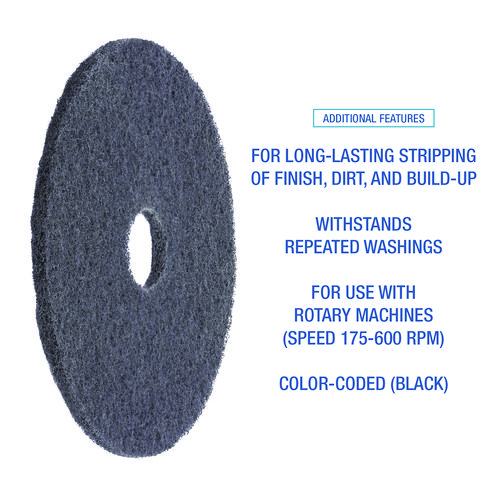 High Performance Stripping Floor Pads, 19" Diameter, Black, 5/Carton - Image 5