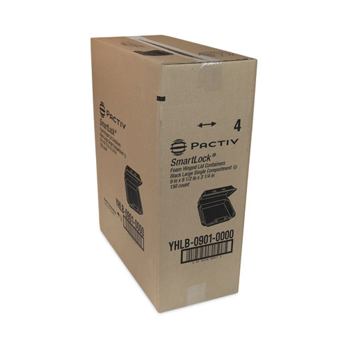SmartLock Foam Hinged Lid Container, Large, 9 x 9.13 x 3.25, Black, 150/Carton