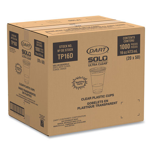 Ultra Clear PET Cups, Squat, 16 oz, Plastic, 50/Bag, 20 Bags/Carton
