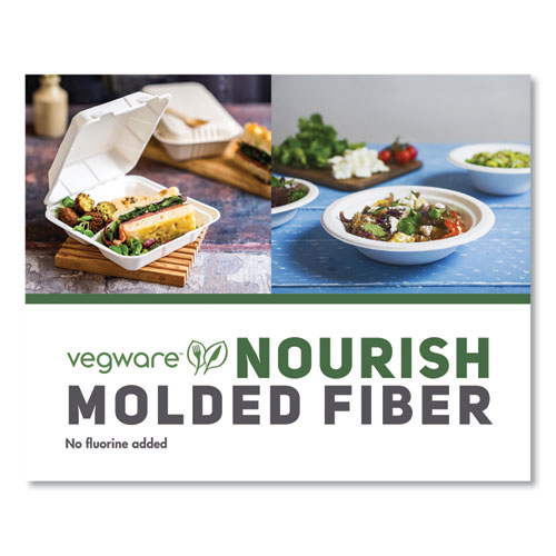 White Molded Fiber Clamshell Containers, Compostable, 9 x 9 x 3, White, Sugarcane, 200/Carton
