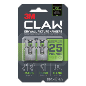 Claw Drywall Picture Hanger, Stainless Steel, 25 lb Capacity, 4 Hooks and 4 Spot Markers,