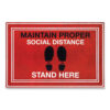 Message Floor Mats, 24 x 36, Red/Black, "Maintain Social Distance Stand Here"
